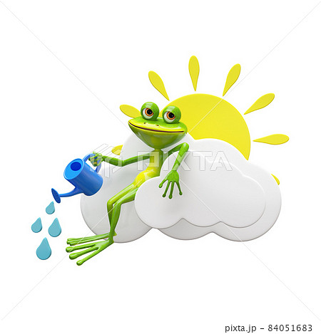 3D Illustration of a Frog on a Cloud with a Watering Can 84051683