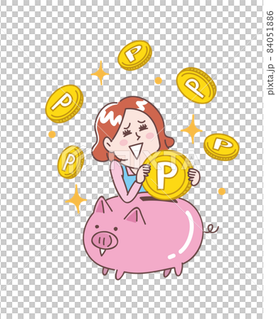 嬉しそうにコインを貯める主婦 84051886