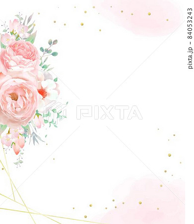 可憐なピンク系のバラの花とリーフのおしゃれフレームベクターイラスト素材のイラスト素材