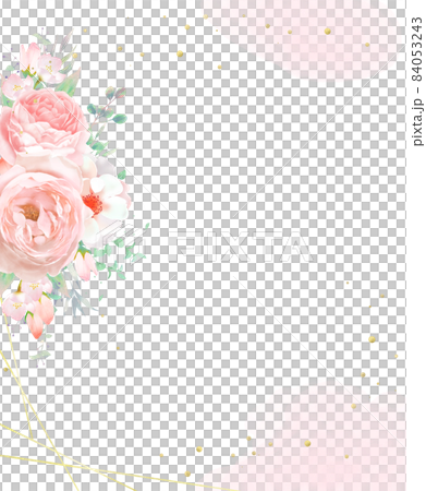 可憐なピンク系のバラの花とリーフのおしゃれフレームベクターイラスト素材のイラスト素材