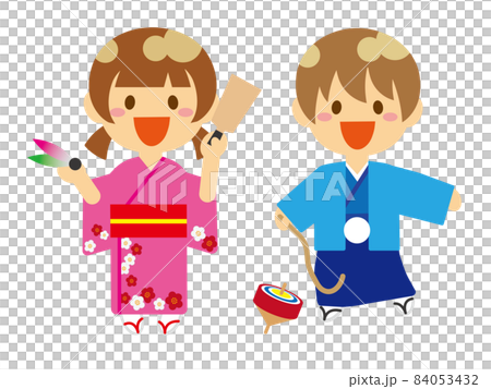お正月の遊びを楽しむ子供たち 84053432