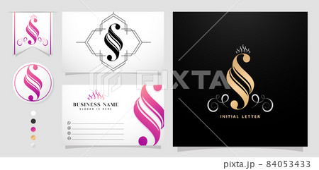 illustration of SS initial letter and graphic name, SS logo for Wedding couple monogram, logo company and business name card, with black white color, gold and gradient purple color isolated background 84053433