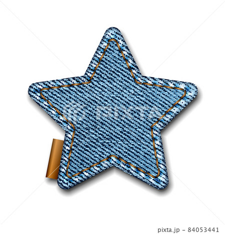 Denim star shape with stitches. Jeans patch with seam. 84053441