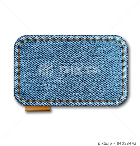 Denim rectangle shape with stitches. Jeans patch with seam. 84053442