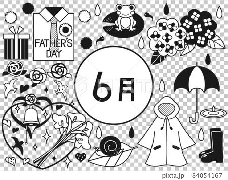 6月のモノクロのイラストセット 84054167