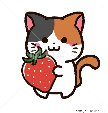 イチゴとかわいい三毛猫のイラスト素材 [84054332] - PIXTA