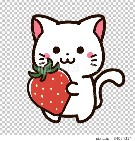 イチゴとかわいい白猫のイラスト素材