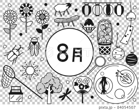 August monochrome illustration set 84054507