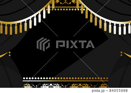 高級感のあるフリンジカーテンの背景　横位置　ブラック＆ゴールド 84055098