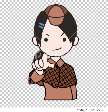 Young detective pointing his index finger (female 1) Young detective pointing his index finger (female 1) 84055168