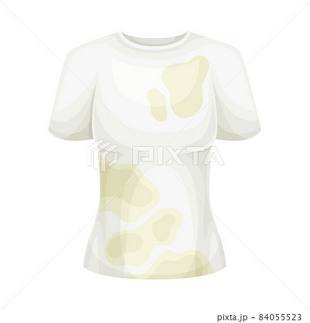 Dirty White Tee Shirt with Stain and Spots as Used Clothes for Laundry Vector Illustration Dirty White Tee Shirt with Stain and Spots as Used Clothes for Laundry Vector Illustration 84055523