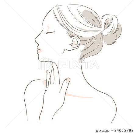 首筋に手を添える横顔の女性のイラスト素材