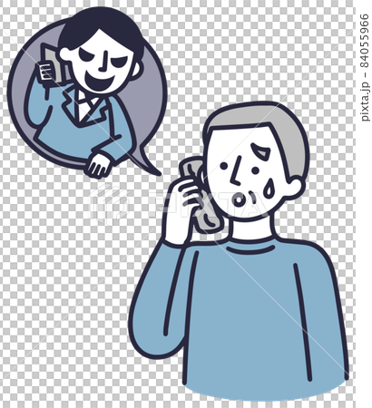 Phone fraud, oleore fraud, senior male, simple illustration 84055966