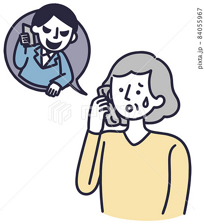 電話詐欺　オレオレ詐欺　シニア女性　シンプルイラスト 84055967