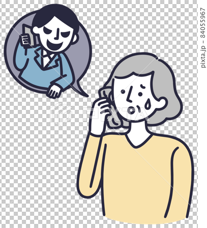 電話詐欺　オレオレ詐欺　シニア女性　シンプルイラスト 84055967