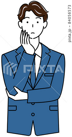 解決策を考えているスーツ姿の可愛いい男性 イラスト ベクター 解決策を考えているスーツ姿の可愛いい男性 イラスト ベクター 84056573