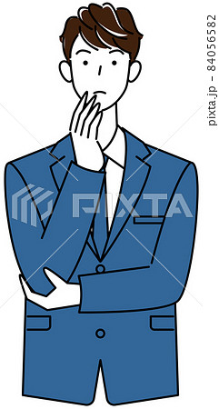 解決策を考えているスーツ姿の可愛いい男性 イラスト ベクターのイラスト素材