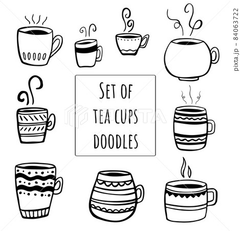 Set of Tea or coffee cup vector doodle hand drawn line illustration 84063722