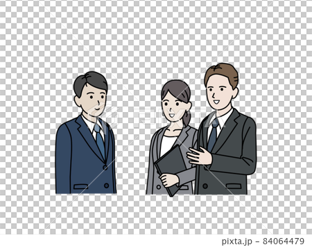 通訳をする日本人の女性　ビジネス　外国人　男性　イラスト素材 84064479