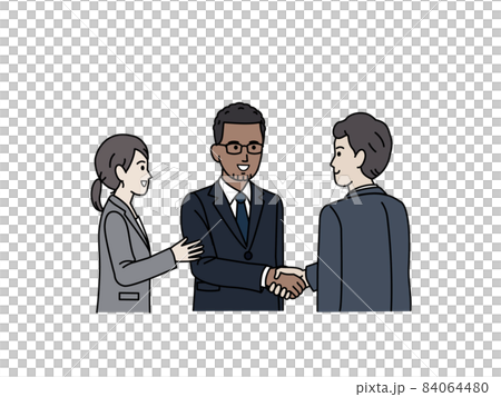 通訳をする日本人の女性　ビジネス　外国人　男性　イラスト素材 84064480