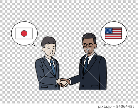 黒人と握手をする日本のビジネスマン アメリカ人 外国人 渡米 来日 ビジネスのイラスト素材