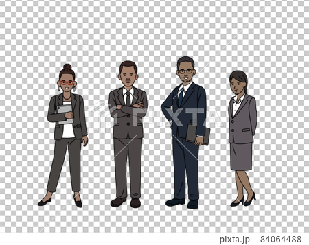 Black American businessman foreigner men and women overseas whole body illustration material 84064488