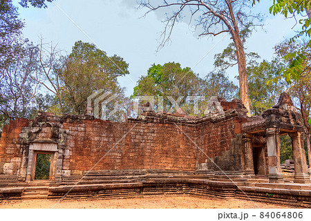 Ta Prohm temple that is deteriorated over time located at Angkor Thom, Siem Reap, Cambodia. 84064806