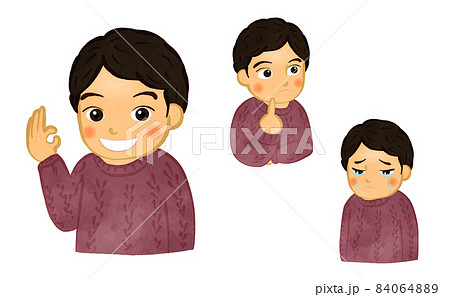 セーターを着た男の子の上半身イラストセット アジア人Ver セーターを着た男の子の上半身イラストセット アジア人Ver 84064889