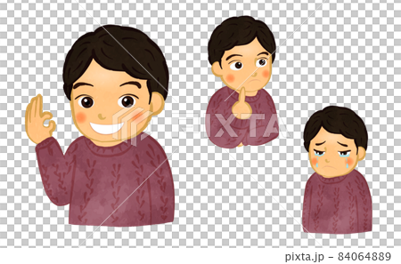 セーターを着た男の子の上半身イラストセット アジア人Ver セーターを着た男の子の上半身イラストセット アジア人Ver 84064889