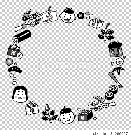 Cute Setsubun frame / black and white monochrome Cute Setsubun frame / black and white monochrome 84066927