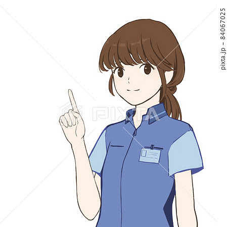 困り顔の女性店員さんが指を立て説明のイラスト素材 困り顔の女性店員さんが指を立て説明のイラスト素材