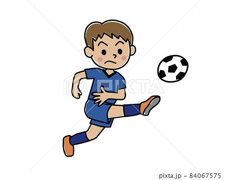 サッカーボールを蹴る男の子のイラスト素材