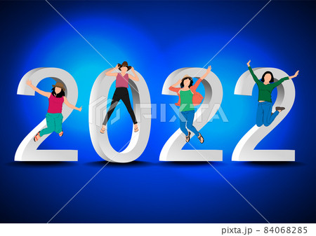 graphics image character woman jump with text number 2022 concept happy new year for card wallpaper background vector illustration 84068285