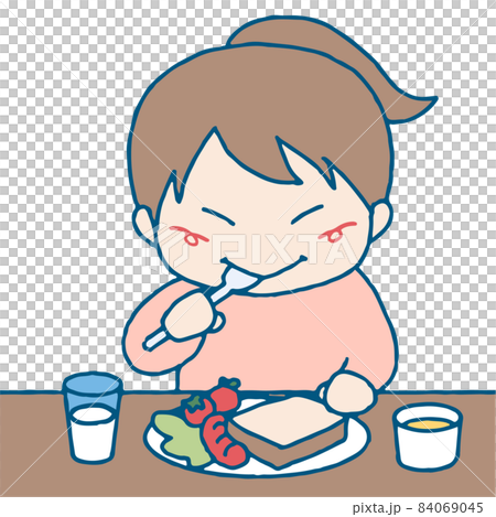 一個女孩吃早餐的插圖 84069045