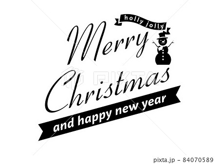 Merry Christmas　白黒のメリークリスマスのビンテージロゴ　スノーマン 84070589