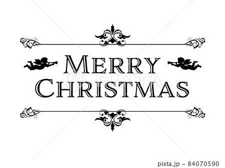 Merry Christmas　白黒のメリークリスマスのビンテージロゴ　天使　エンブレム 84070590