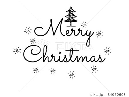 Merry Christmas 白黒のメリークリスマスのビンテージ手描き風