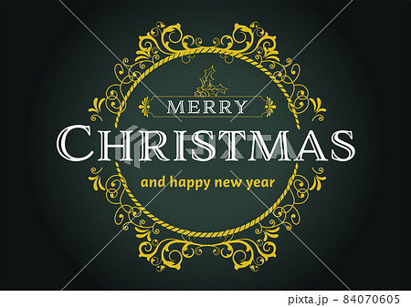 Merry Christmas　白と金色のメリークリスマスのビンテージロゴ　エンブレム 84070605