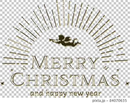 Merry Christmas logo Gold metallic Merry Christmas logo Angel concentrated line 84070635