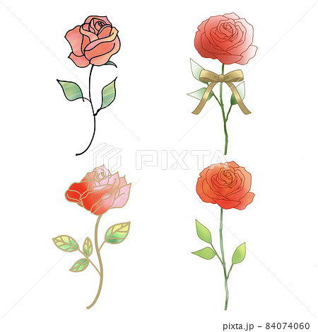 4種類の赤いバラ 透過背景 のイラスト素材