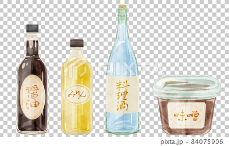 4種日本調味料手寫水彩風格插畫 84075906