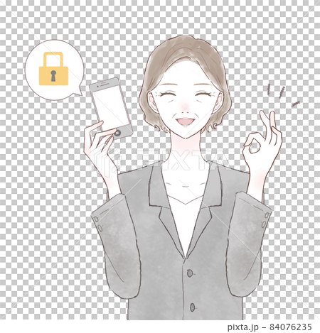 セキュリティ対策がされたスマホを持つ、スーツを着た中年女性 セキュリティ対策がされたスマホを持つ、スーツを着た中年女性 84076235