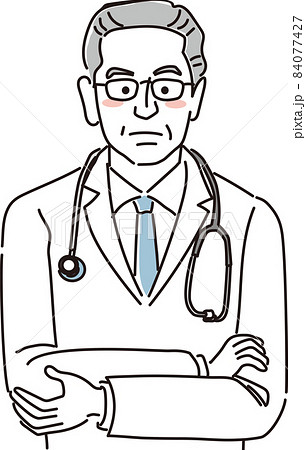 年配の男性医師_シンプルカラー_上半身_腕を組む 年配の男性医師_シンプルカラー_上半身_腕を組む 84077427