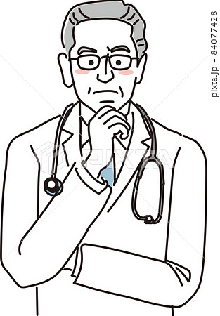 年配の男性医師_シンプルカラー_上半身_悩む 84077428