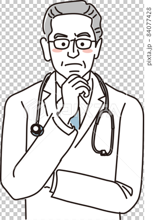年配の男性医師_シンプルカラー_上半身_悩む 84077428
