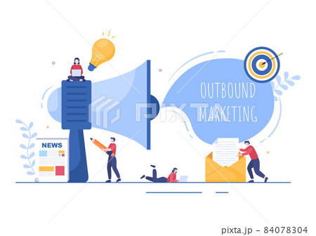 Outbound Marketing Business Vector Illustration with Megaphone Design to Attract Customers Offline or Online for Web or Poster 84078304