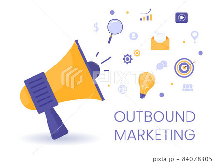 Outbound Marketing Business Vector Illustration with Megaphone Design to Attract Customers Offline or Online for Web or Poster 84078305