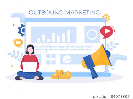 Outbound Marketing Business Vector Illustration with Megaphone Design to Attract Customers Offline or Online for Web or Poster 84078307