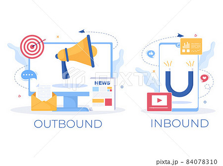 Inbound and Outbound Marketing Business Vector Illustration with Magnet and Megaphone Design to Attract Customers Offline or Online for Web or Poster Inbound and Outbound Marketing Business Vector Illustration with Magnet and Megaphone Design to Attract Customers Offline or Online for Web or Poster 84078310