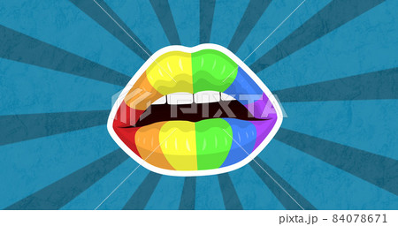 Image of rainbow lips over blue background Image of rainbow lips over blue background 84078671